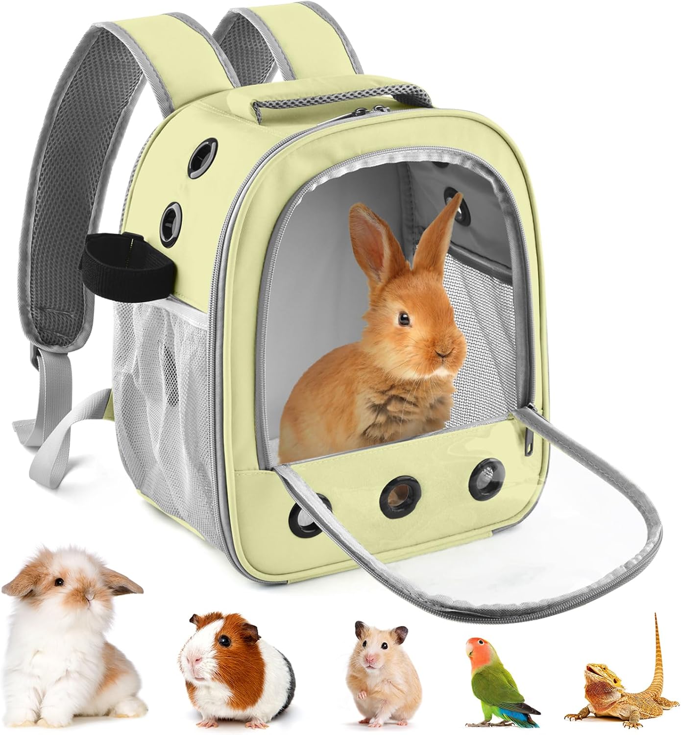 DBNESS Guinea Pig Carrier Backpack, Portable Rabbit Travel Carring Bag for Pet Bunny Chinchilla Bearded Dragon Hamster Parrot Outgoing Pouch Case with Water Bottle Holder & Detachable Pad (Black) - Image 7
