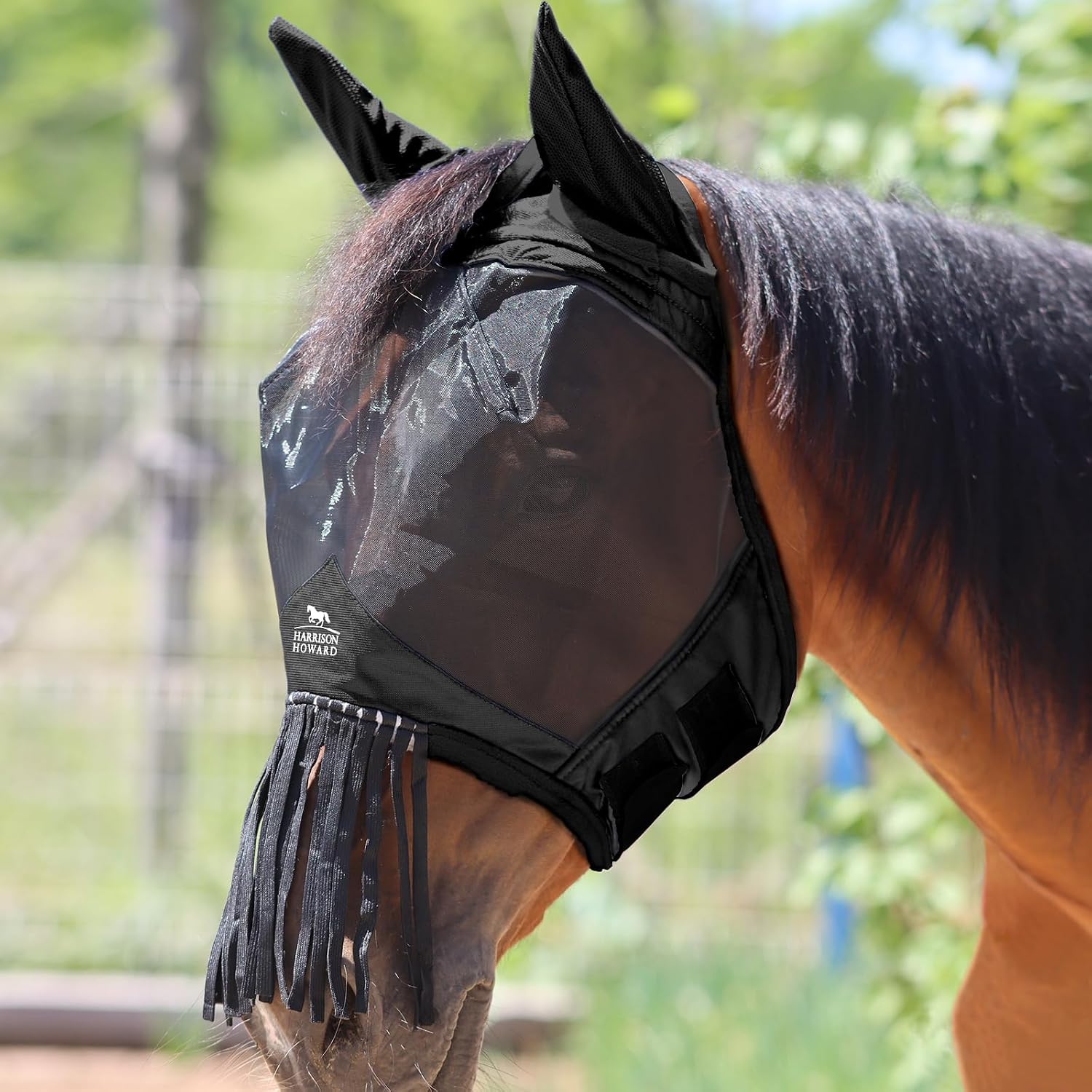 Harrison Howard CareMaster Horse Fly mask with Ears and Nose Fringe Fly Protector Defender Mask Summer Mint Full Size - Image 9