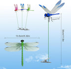 Three pieces of realistic 3D fake dragonfly clips showcasing waterproof wings and durable plastic bodies.
