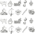 Ornazy 50 pieces antique silver cat charms front view for jewelry making