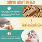 Raw freeze dried chicken and salmon pet treats displaying natural texture.