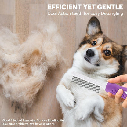 Complete packaging view of the imported Shopping GD dual-length stainless steel pet grooming accessory.