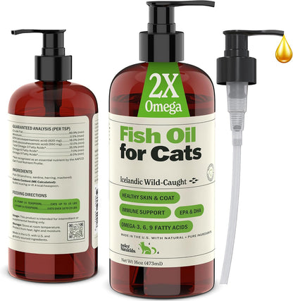 Deley Naturals Wild Caught Fish Oil for cats front view bottle with pump dispenser