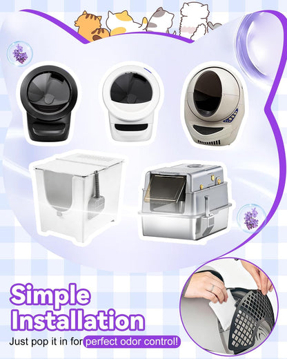 Individually sealed lavender cat litter box replacement pods.