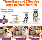 Pet parent mixing VOSIFSDIY quercetin drops into dog kibble bowl.