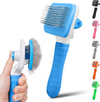 PWOD self cleaning slicker pet brush blue front view showing massage bristles