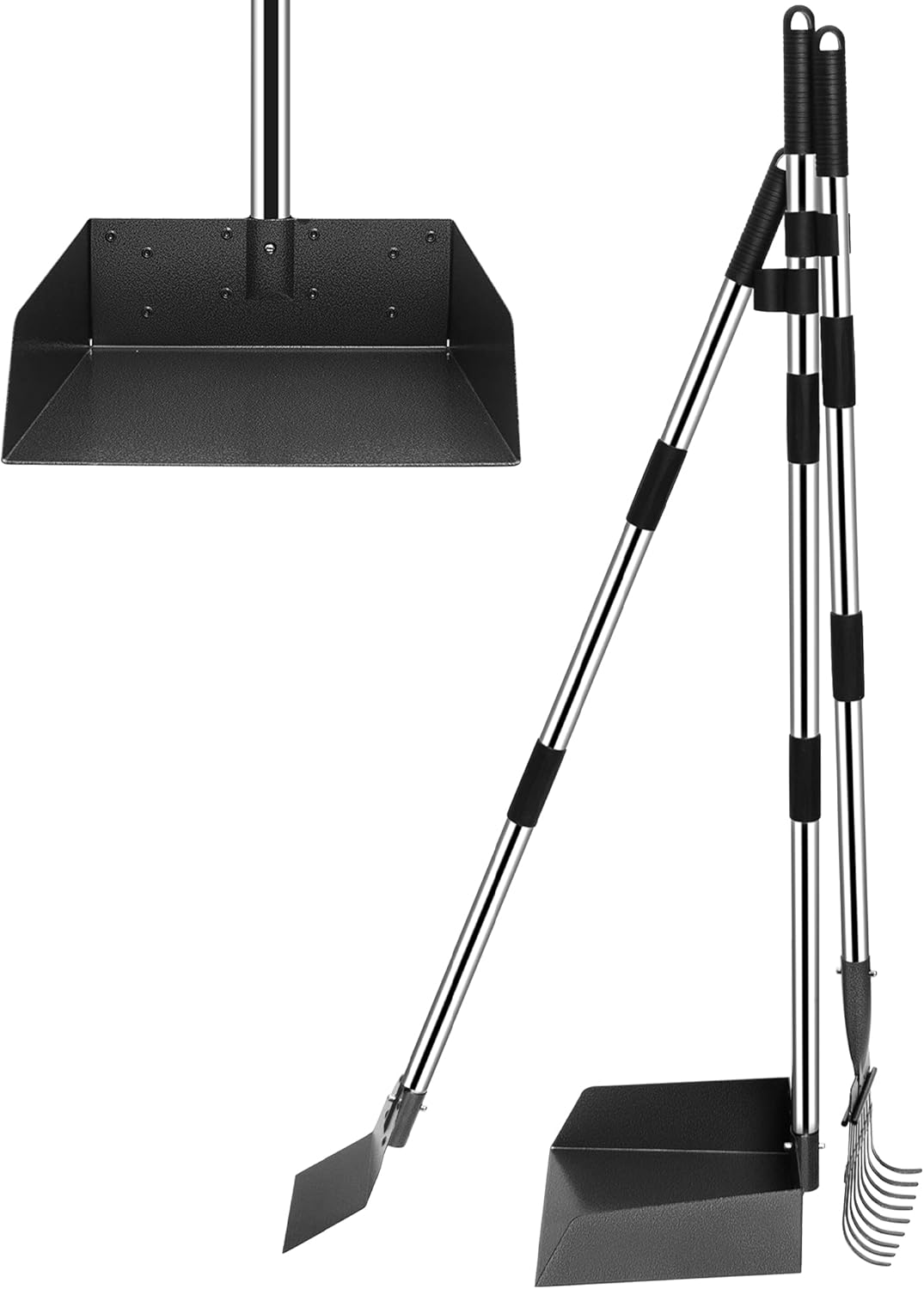 Niubya Pooper Scooper for Dogs, Metal Poop Scooper Tray and Rake Set with Adjustable Long Handle, Dog Pooper Scooper for Pet Waste Removal - Image 9