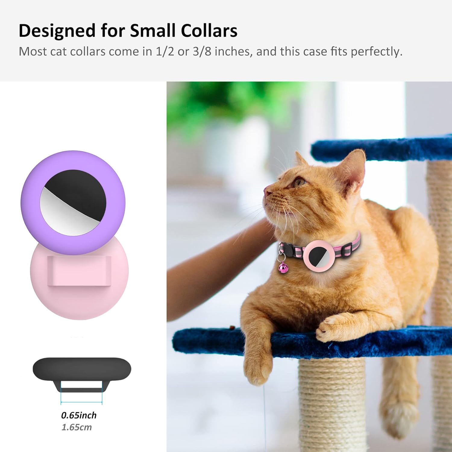 Two pack premium waterproof cat tracking cases in vibrant pink and purple colors laid flat.