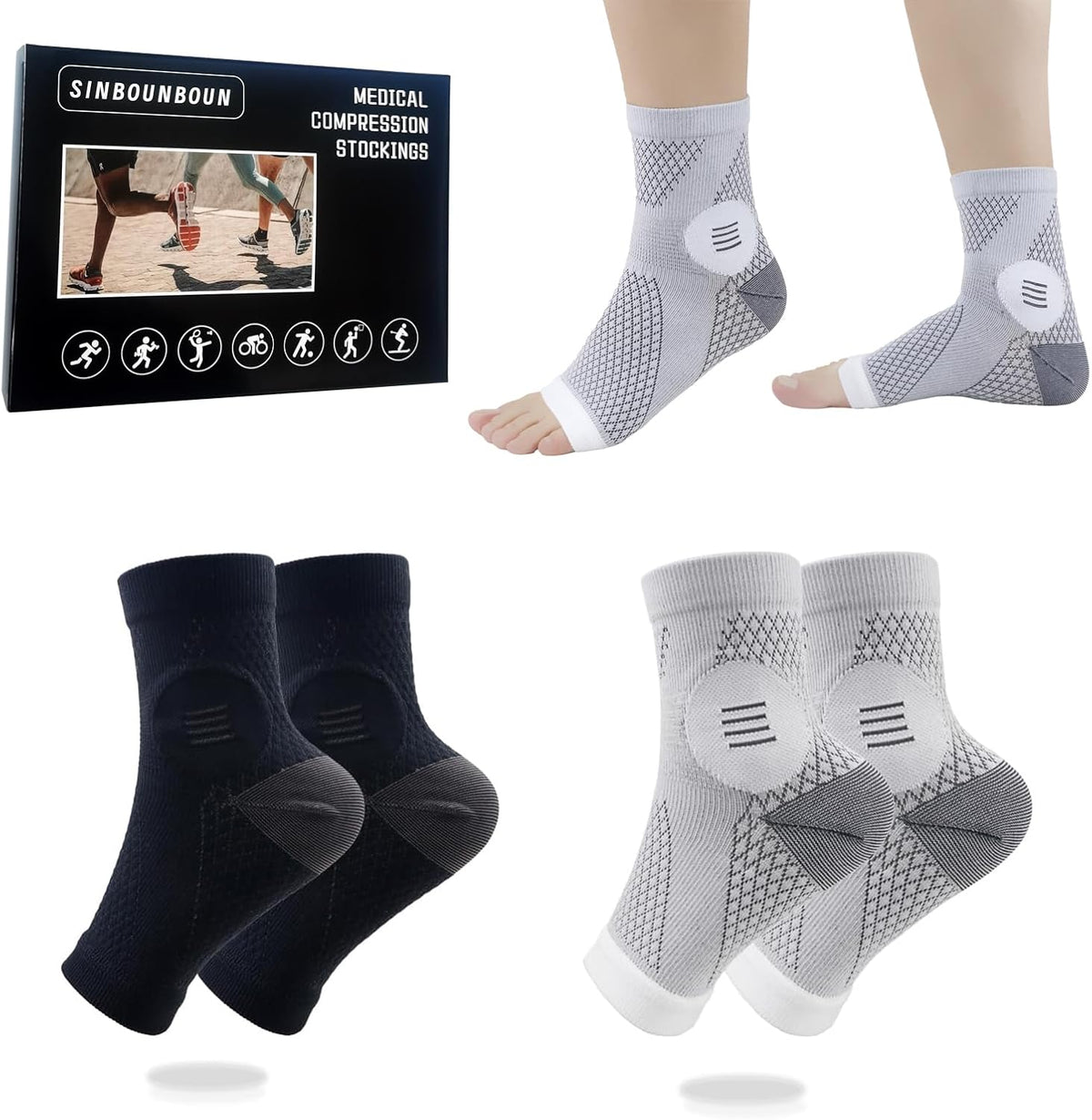 SINBOUNBOUN Nano Neuropathy Socks front view for diabetic foot support.