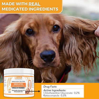 USA imported Nootie chlorhexidine and ketoconazole ear wipes for pet infection relief.