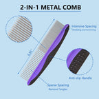 EAFBAO two-in-one metal pet comb showing the sparse and intensive tooth spacing options