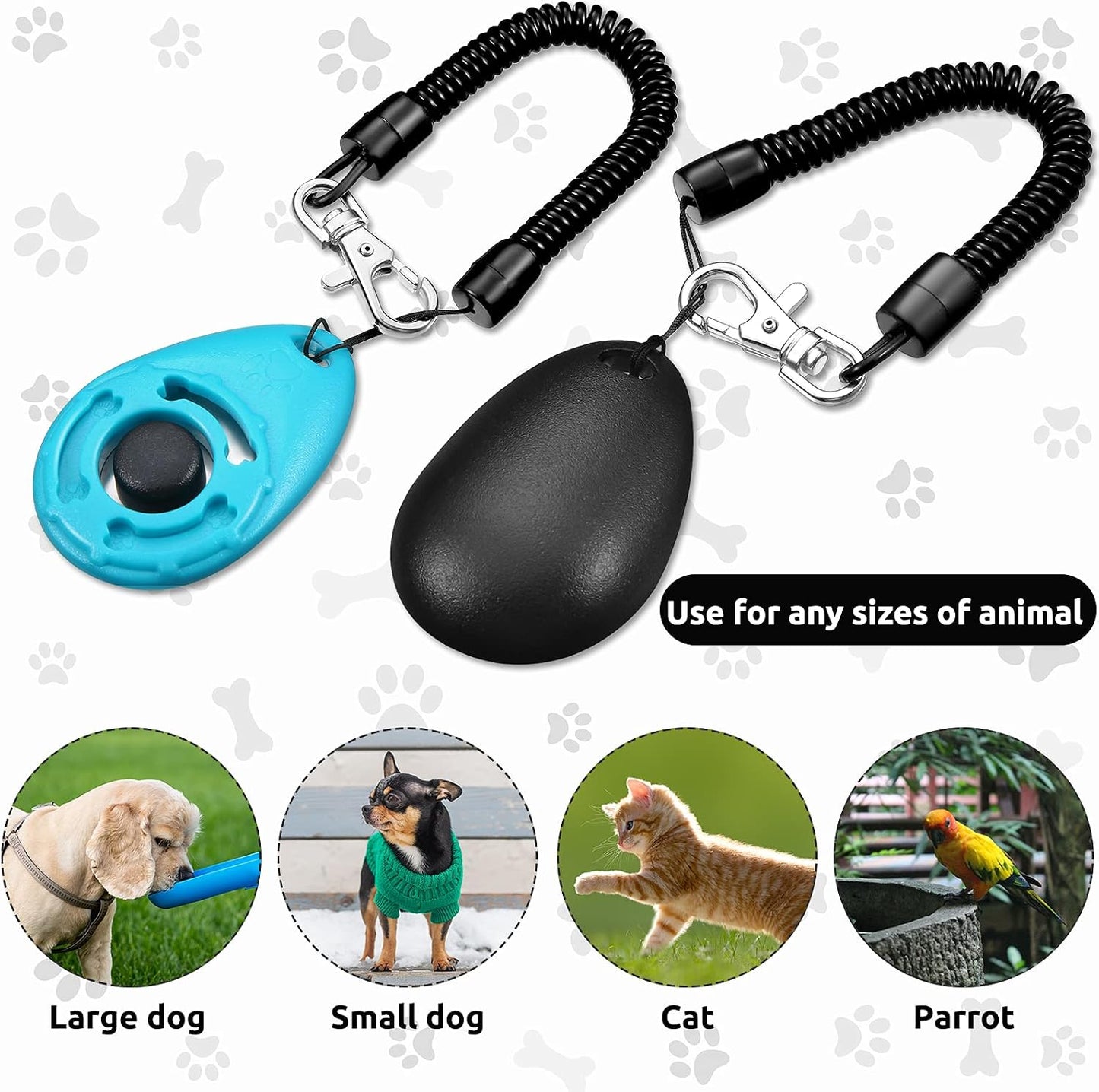 Frienda multicolour training clickers for dogs and cats spread out to show the fourteen different shades.