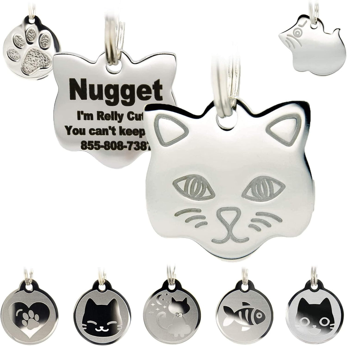 Stainless Steel Cat ID Tags - Engraved Personalized Cat Tags Includes up to 4 Lines of Text with Kitty Shape - Image 10
