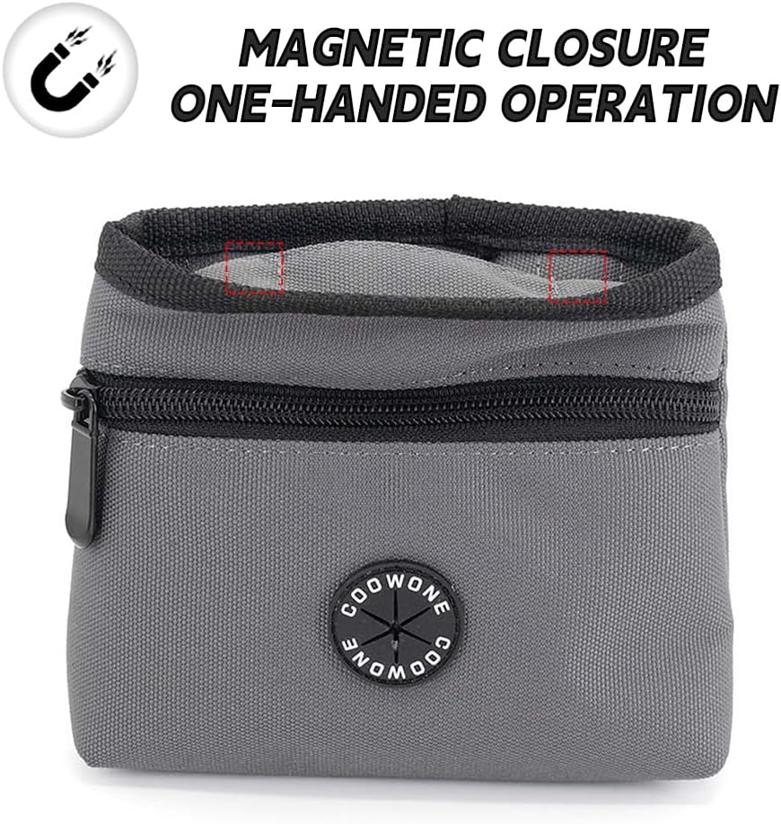 COOWONE dog treat pouch close up showing automatic magnetic closure system