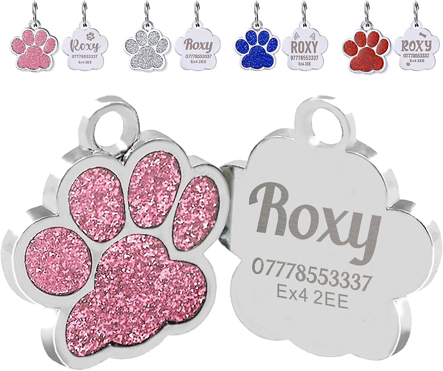EDSG Cat Dog Tags Personalized for Pets, Dog Name Tags Cat Name ID Tag, Engraved Dog Tags Dog ID Tags Small Glitter Bling ID Tag Paw Print for Cat Pet Dog Puppy(Pink,Design 4) - Image 14