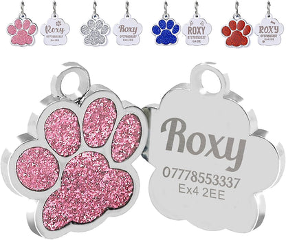 EDSG Cat Dog Tags Personalized for Pets, Dog Name Tags Cat Name ID Tag, Engraved Dog Tags Dog ID Tags Small Glitter Bling ID Tag Paw Print for Cat Pet Dog Puppy(Pink,Design 4) - Image 14