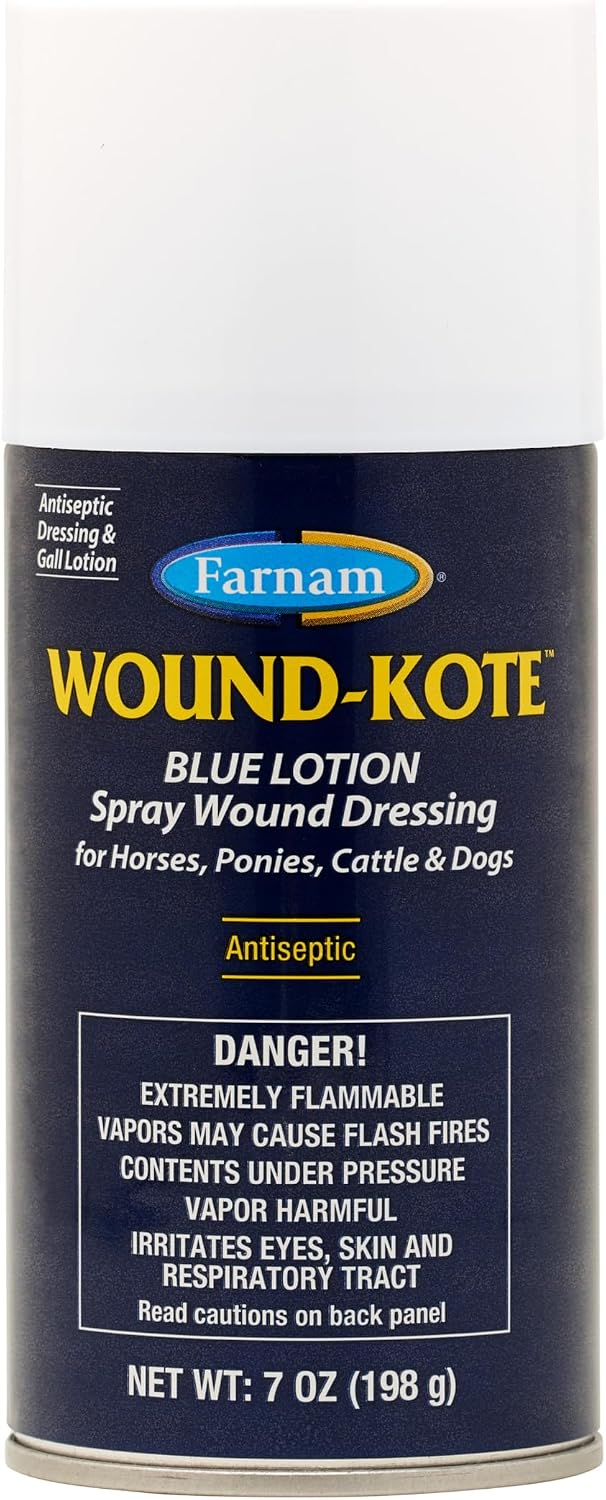 Farnam Wound-Kote Blue Lotion Spray front view for animal wound care