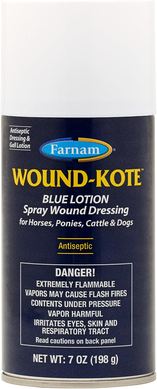 Farnam Wound-Kote Blue Lotion Spray front view for animal wound care