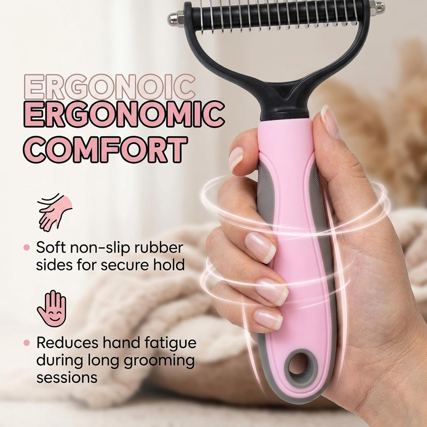 Wox Mox deshedding tool being used on a long haired dog
