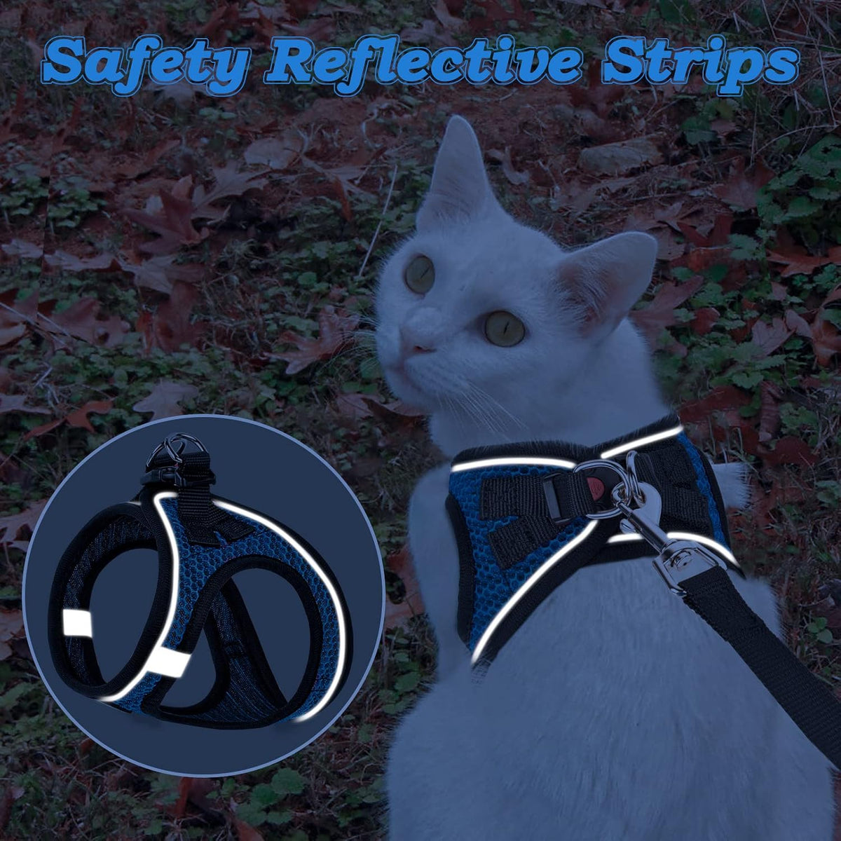 SALFSE cat harness double metal D ring leash attachment close up