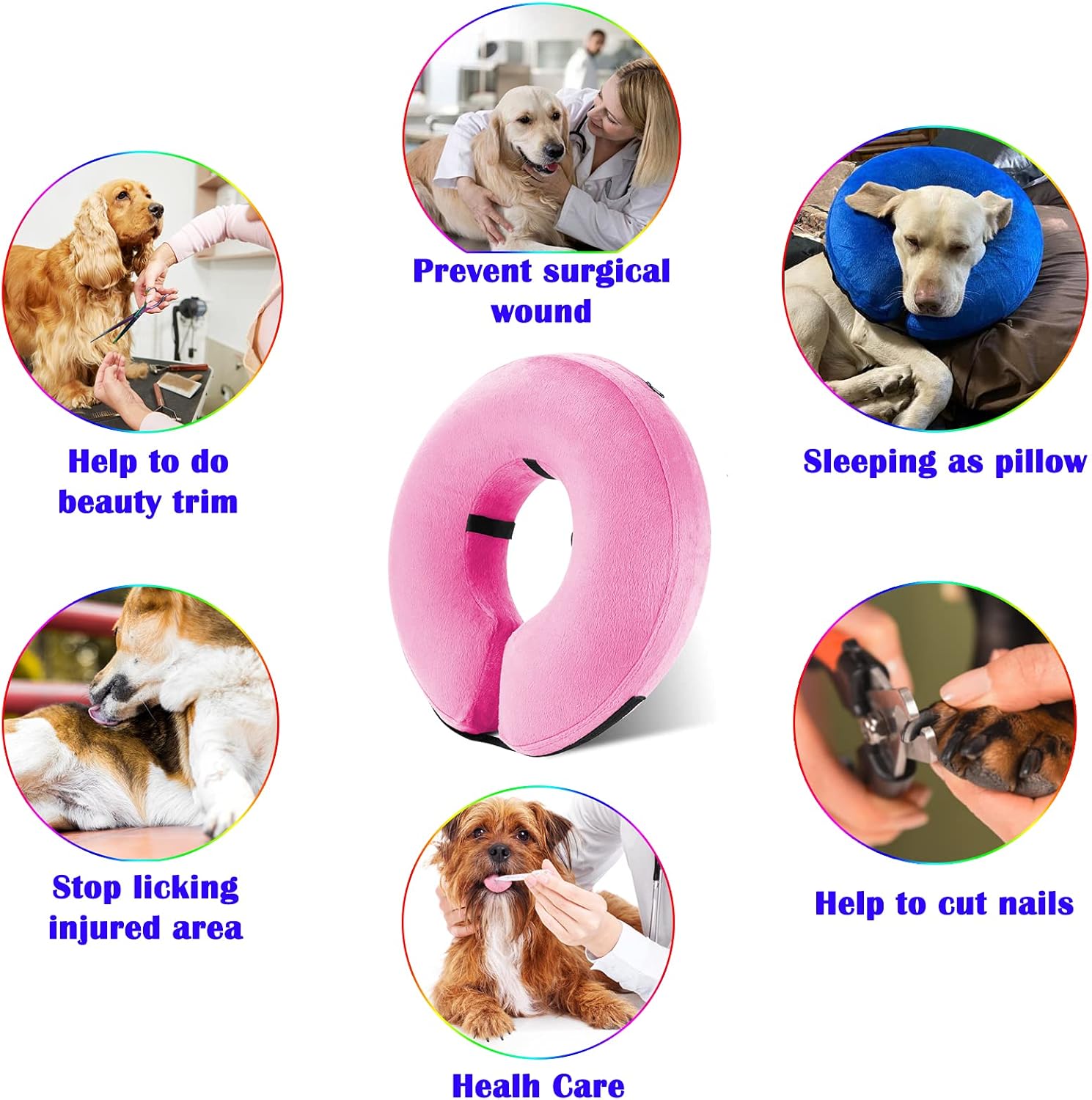 Plush pet donut cone collar with zipper opening for removing the inner PVC bladder