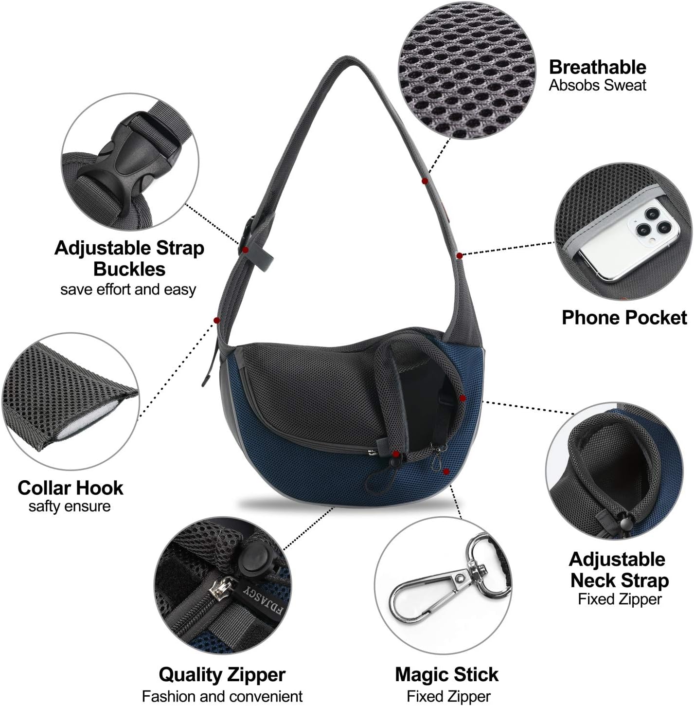 Side view of Fdjasgy pet sling carrier with storage pouch
