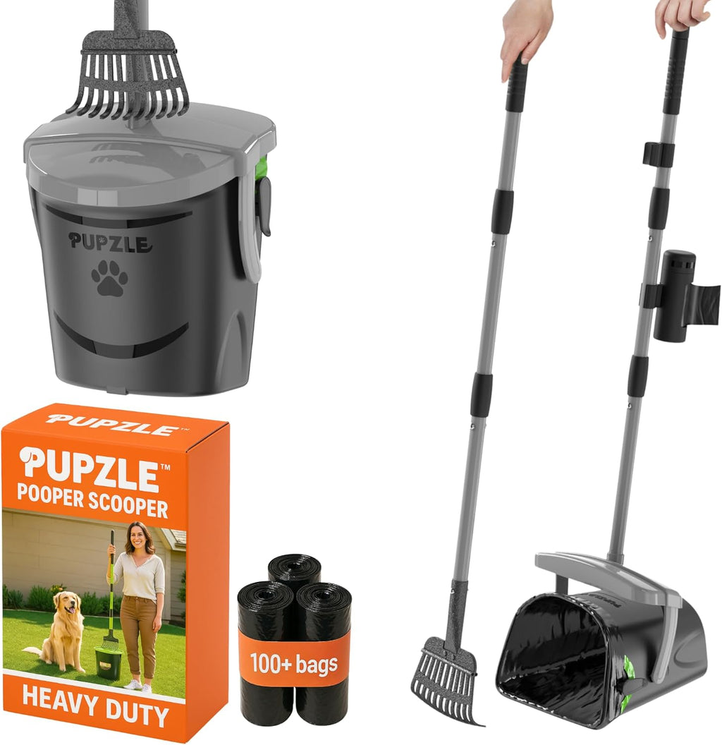 Pupzle Dog Pooper Scooper with Bag Attachment, 40" Long Handle Pooper Scooper for Large Dogs, Dog Poop Scoop for Yard, Large Capacity Swivel Bin and Rake, Lavender Scented Bags (Green) - Image 11