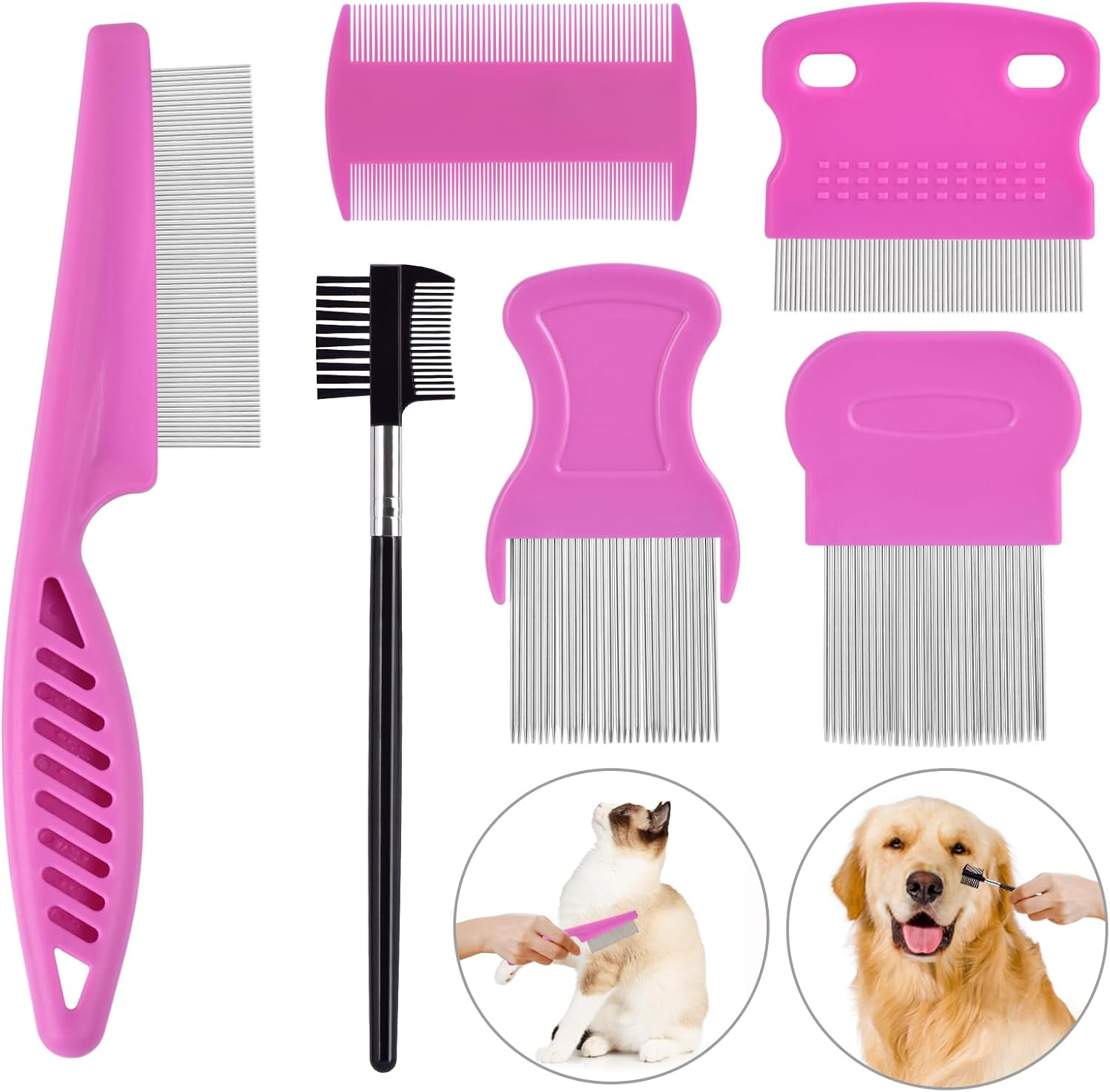 Flea Comb for Cats Dogs, 6 Pack Pet Lice Comb Set Pet Grooming Pets for Small, Medium & Large PetsPink - Image 12
