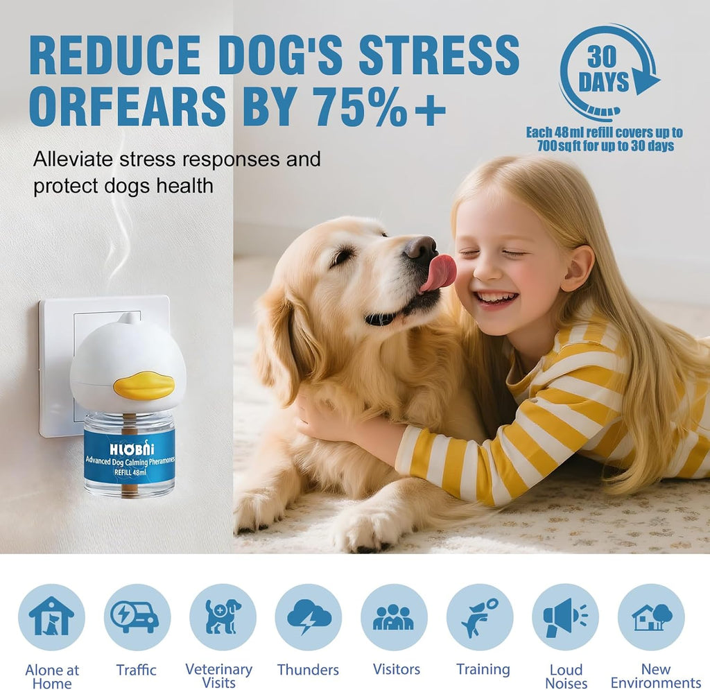 Authentic USA imported dog pheromone diffuser packaging for anxiety relief