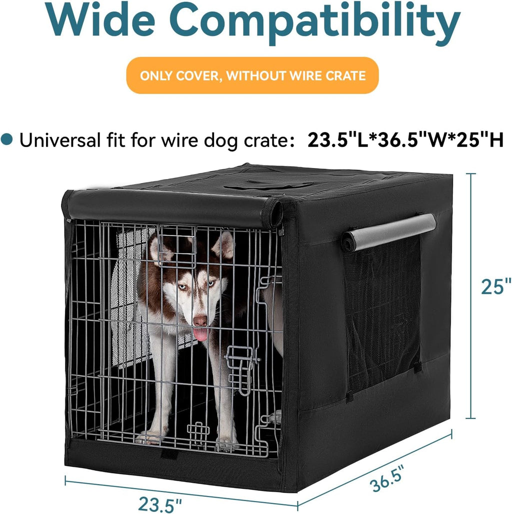 Petsfit black pet kennel cover with detachable top flap open for airflow
