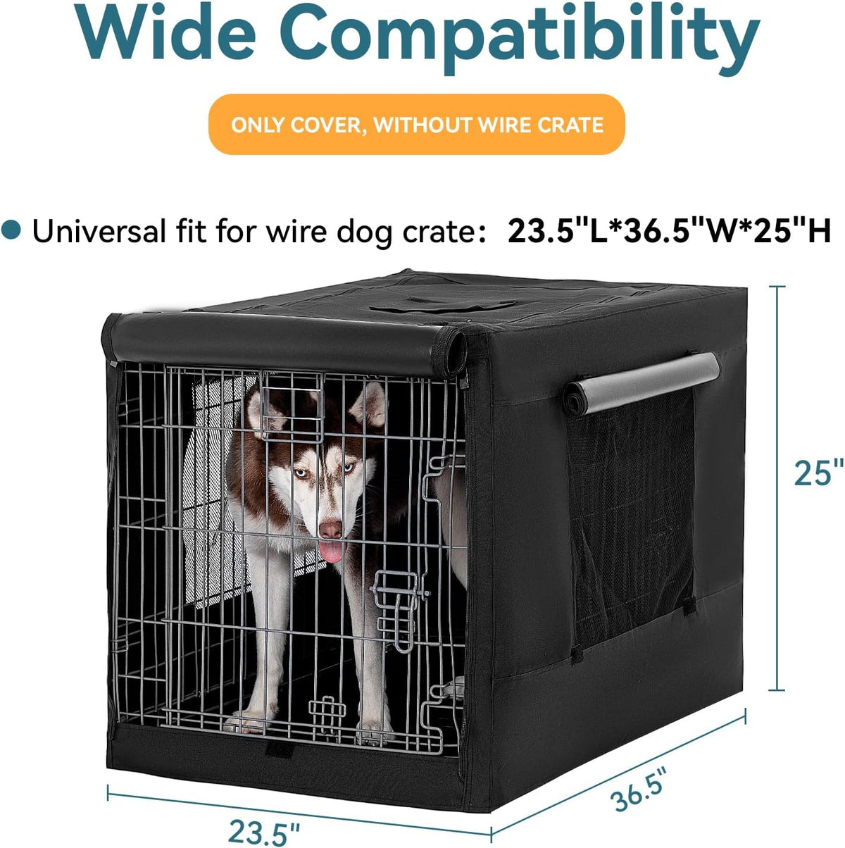 Petsfit black pet kennel cover with detachable top flap open for airflow