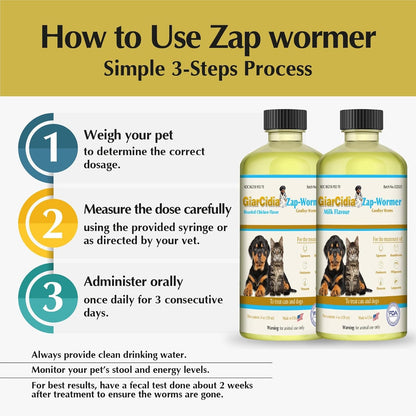 Giarcidia pet dewormer showing three milliliter dropper cap details