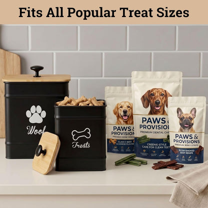 Black iron dog treat canister with stylish paw print
