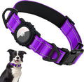 Taglory reflective AirTag dog collar in purple front view