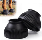 Abbylike horse bell boots front view of black rubber protective equestrian gear.