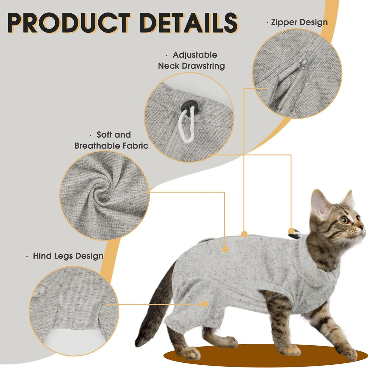 Adnikia cat surgical onesie showing rear zipper design