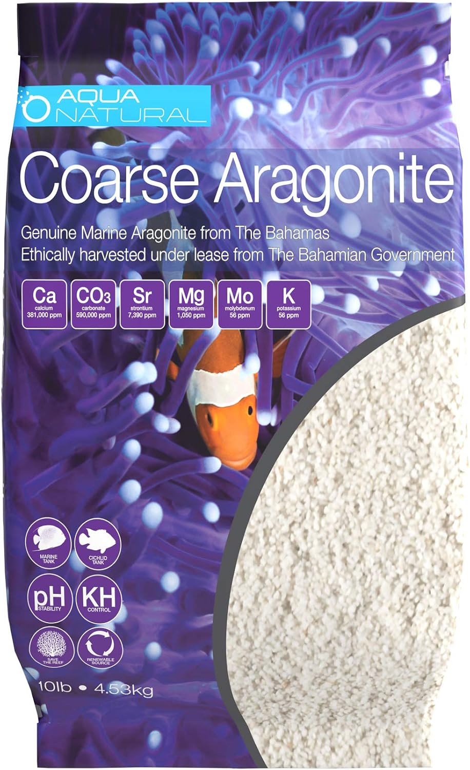 Aqua Natural coarse aragonite aquarium sand front view packaging