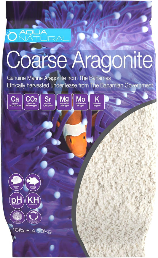 Aqua Natural Coarse Aragonite 10lb bag front view for marine tanks