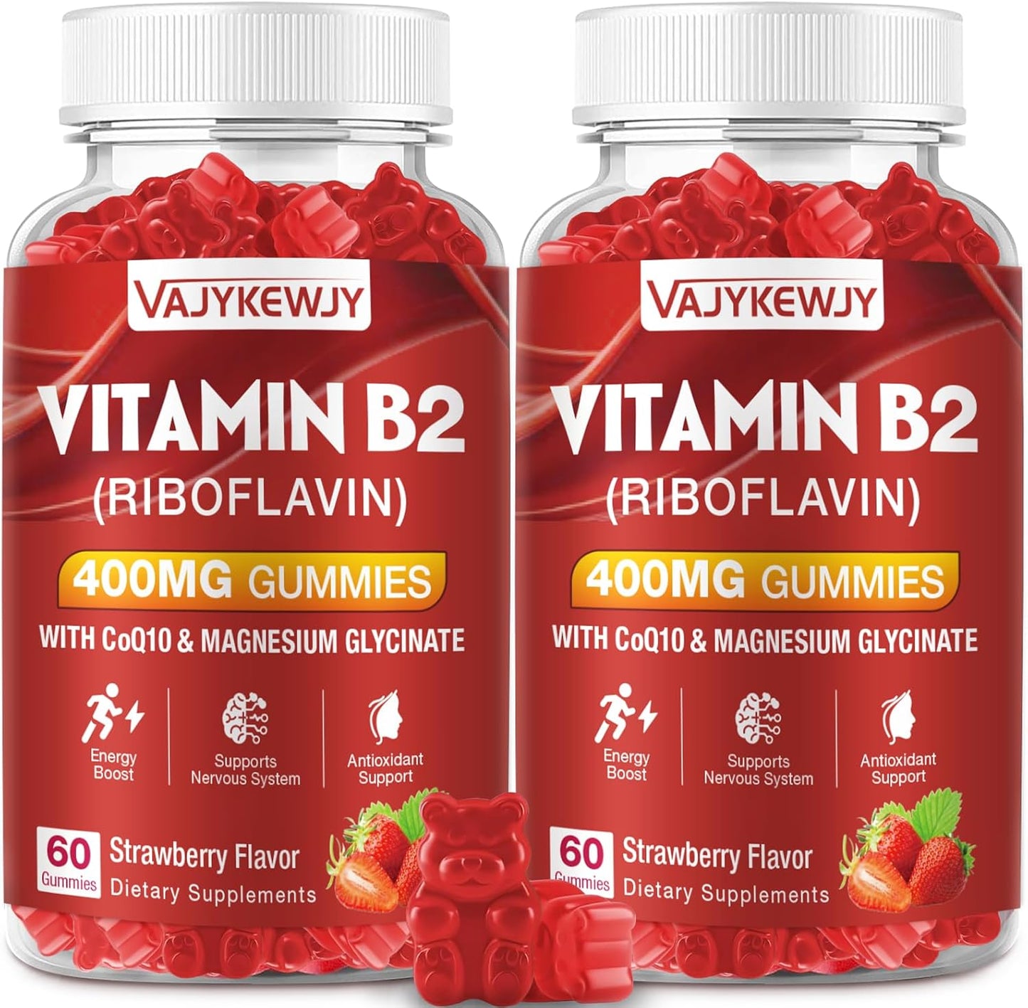 Joywiit Vitamin B2 Riboflavin 400mg Gummies front bottle view for energy metabolism support