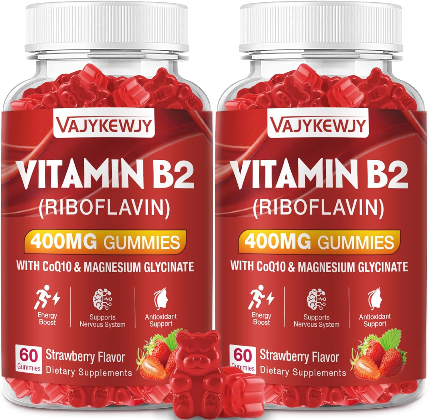 Joywiit Vitamin B2 Riboflavin 400mg Gummies front bottle view for energy metabolism support