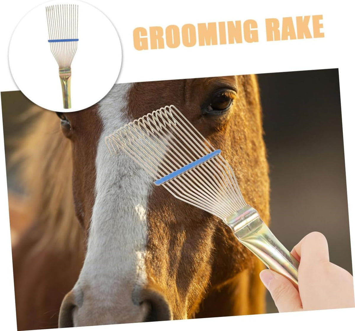 Lightweight animal grooming rake brush for farm use.