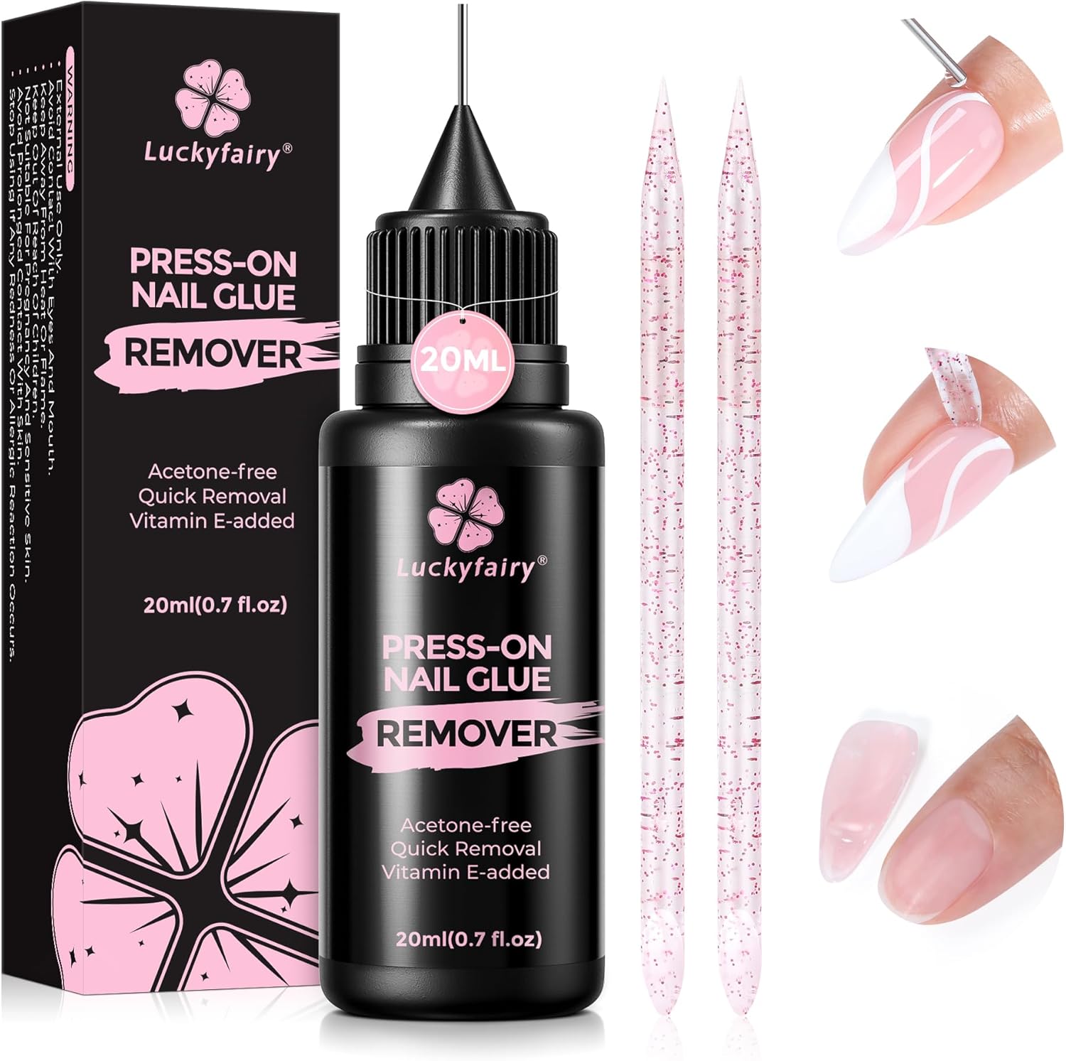 Luckyfairy Pinpoint Nail Glue Remover 20ml front view bottle