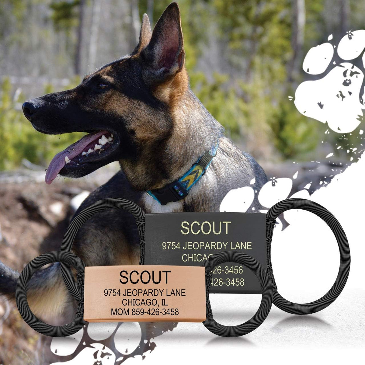 Durable nylon elastic loops on the back of the ROAD iD name tag.