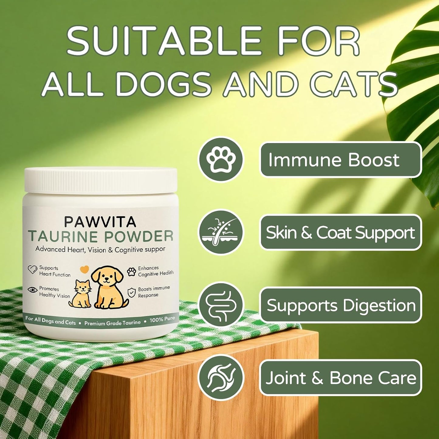 Unflavored taurine powder for pets with the included measuring scoop.