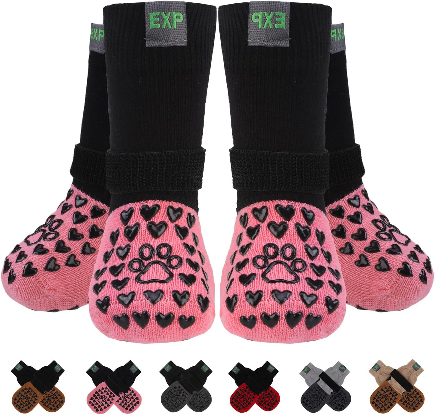 EXPAWLORER Anti Slip Dog Socks to Prevent Licking Paws, Hot Pavement Dog Boots & Paw Protectors Booties for Hardwood Floors with Heart Grippers, Dog Shoes for Small Medium Large Senior Dogs Grey S - Image 14