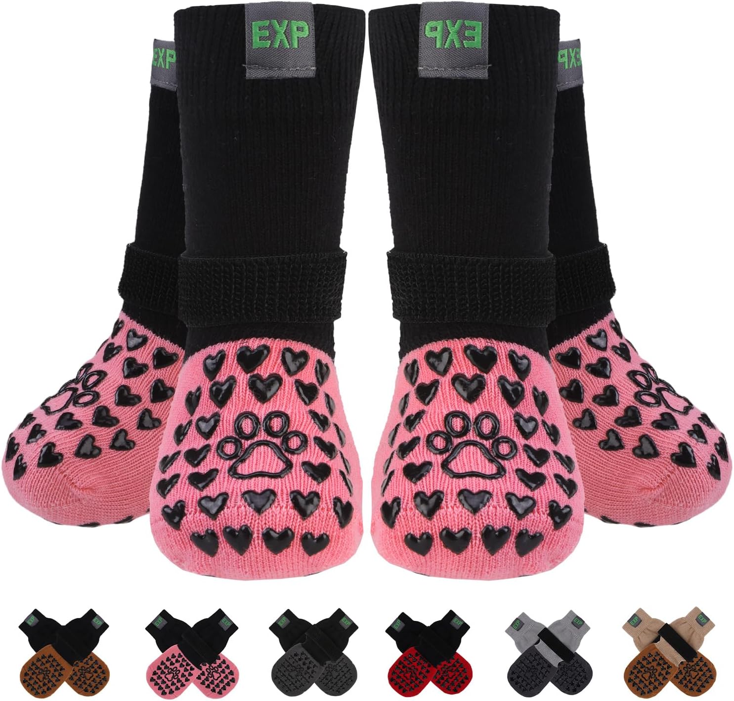 EXPAWLORER Anti Slip Dog Socks to Prevent Licking Paws, Hot Pavement Dog Boots & Paw Protectors Booties for Hardwood Floors with Heart Grippers, Dog Shoes for Small Medium Large Senior Dogs Grey S - Image 14