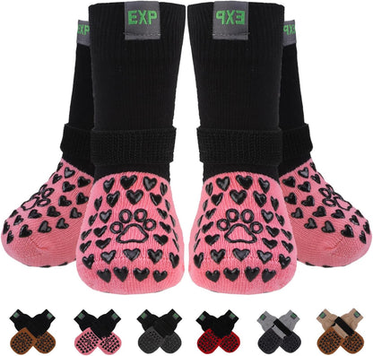 EXPAWLORER Anti Slip Dog Socks to Prevent Licking Paws, Hot Pavement Dog Boots & Paw Protectors Booties for Hardwood Floors with Heart Grippers, Dog Shoes for Small Medium Large Senior Dogs Grey S - Image 14