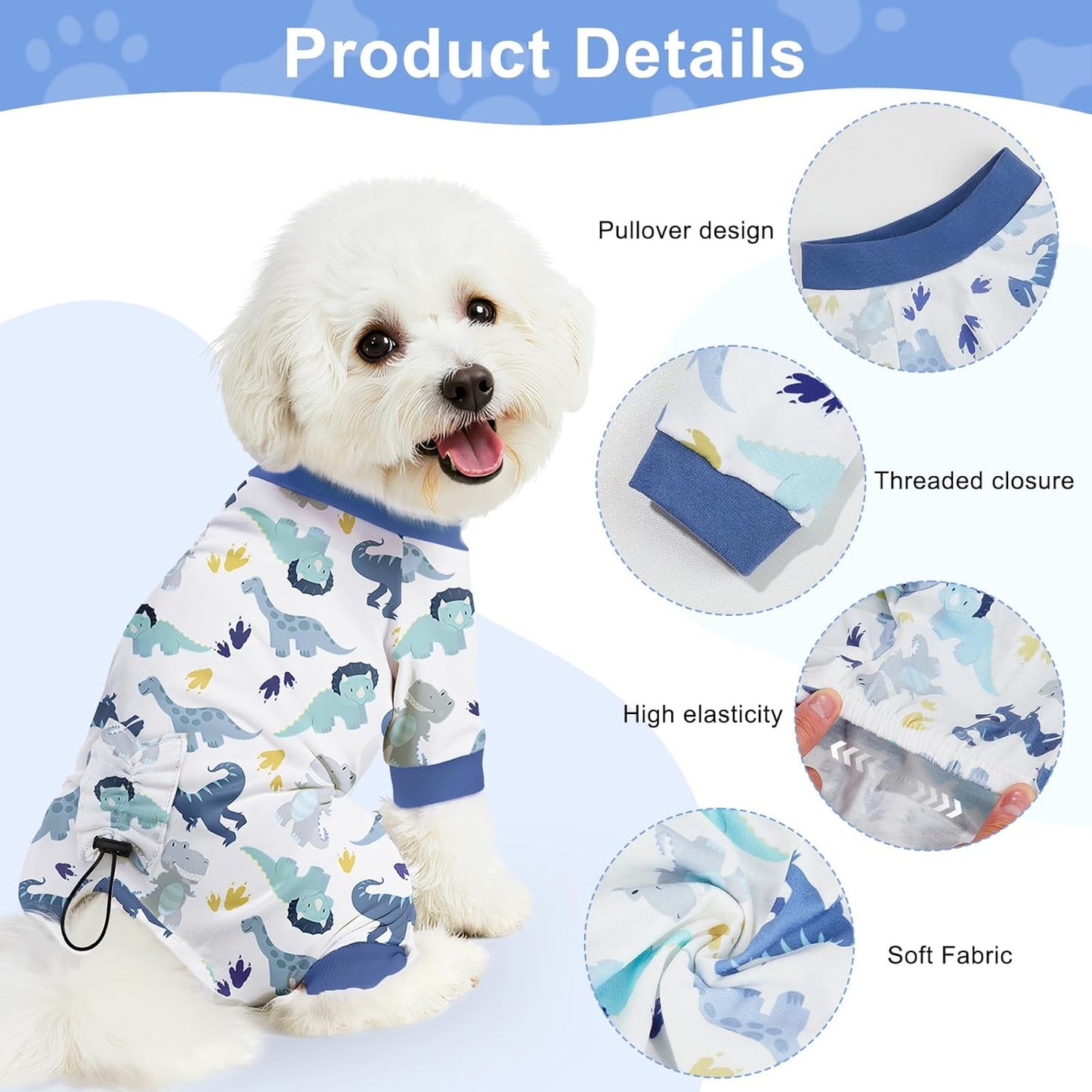 Bienbee dog recovery suit four pack variety with dinosaur and heart prints