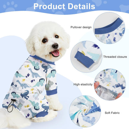 Bienbee dog recovery suit four pack variety with dinosaur and heart prints