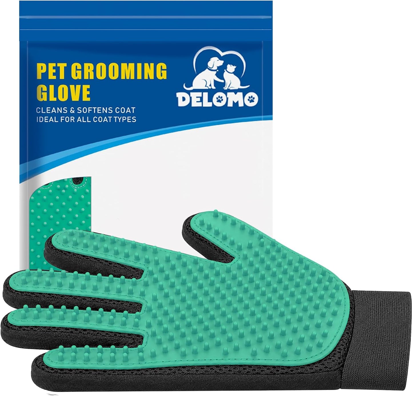 Pet Hair Remover Glove - Gentle Pet Grooming Glove Brush - Deshedding Glove - Massage Mitt with Enhanced Five Finger Design - Perfect for Dogs & Cats with Long & Short Fur - 1 Pack (Right-hand), Blue - Image 12